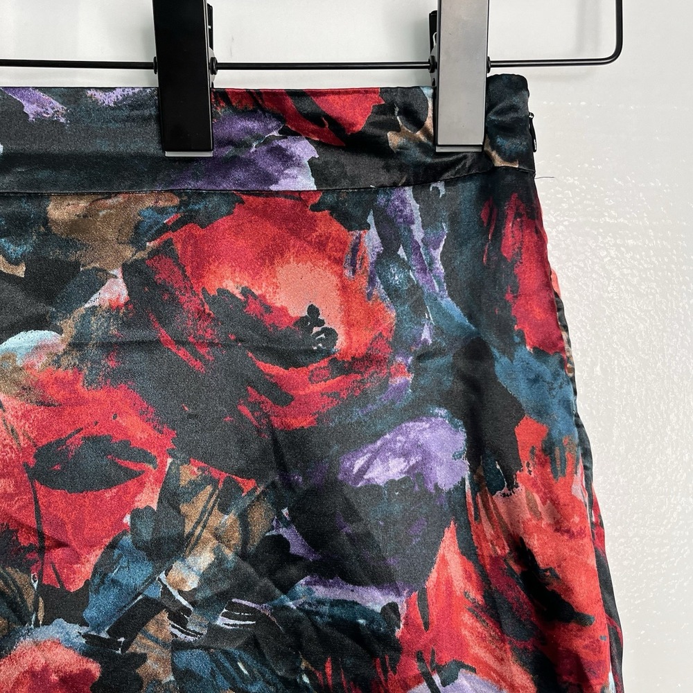 Jaclyn Black Red FLORAL Skirt 14 Marilyn Monroe Sexy Secretary Kick Pleat Artsy - Picture 2 of 16